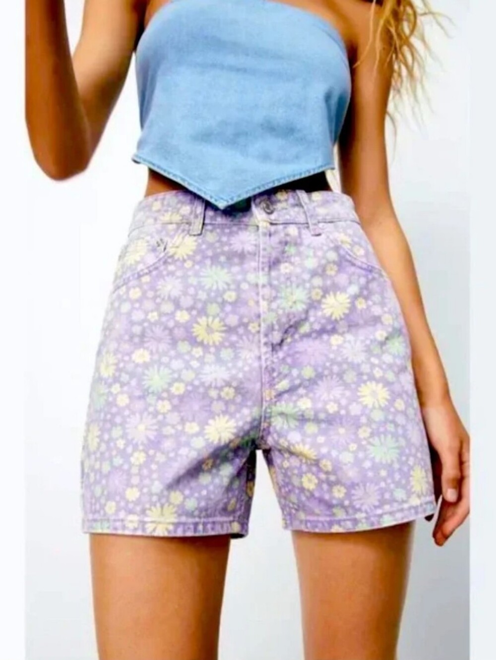 ZARA floral Denim Mini Short Women Size 2 100% Cotton Colorful 70' Style